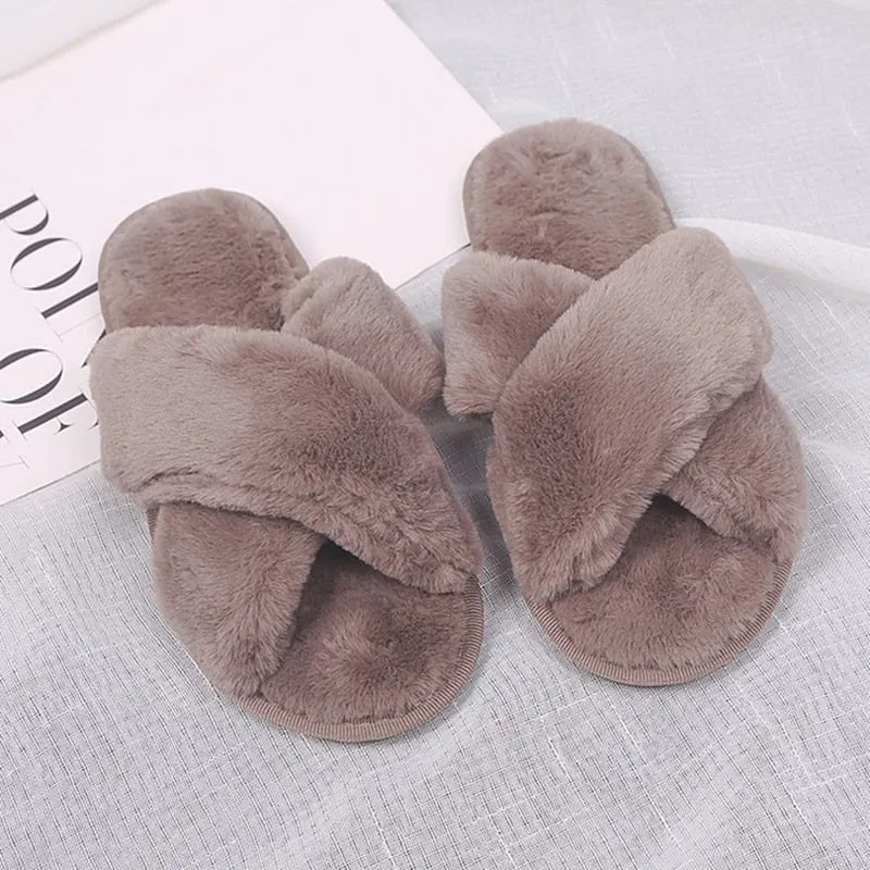 Women Home Slippers Winter Warm Shoes Woman Slip on Flats Slides Female Faux Fur Slippers Wholesale Slippers Zapatos De Mujer