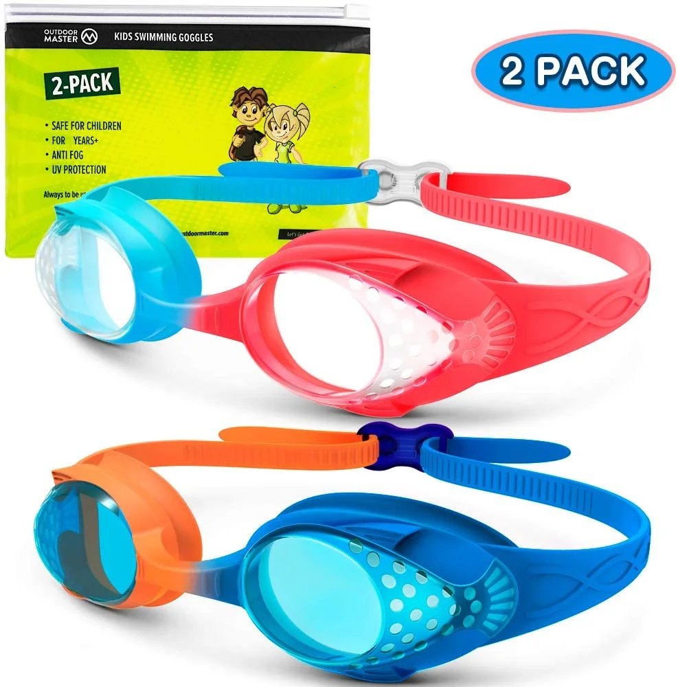 Kids Swim Goggles 2 Pack - Quick Adjustable Strap Swimming Goggles