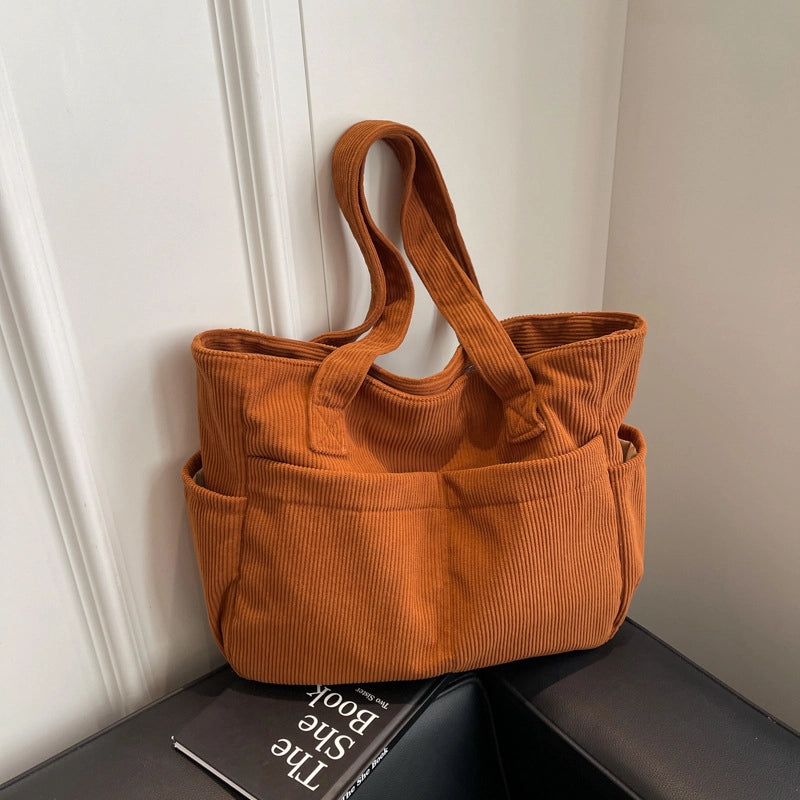 Large Capacity Commuter Simple Fashion Tote Bag For Women Autumn And Winter New Artistic Corduroy Shoulder Handbag