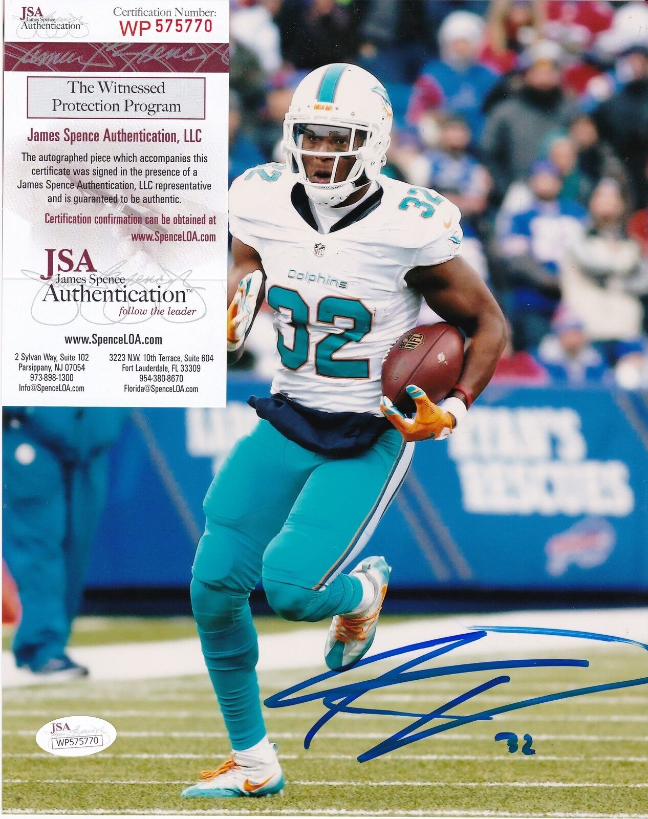 KENYAN DRAKE MIAMI DOLPHINS JSA AUTHENTICATED ACTION SIGNED 8x10