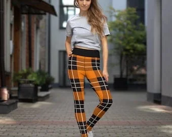 pornhint Pornhint Orange & Black Plaid Autumn Yoga Leggings