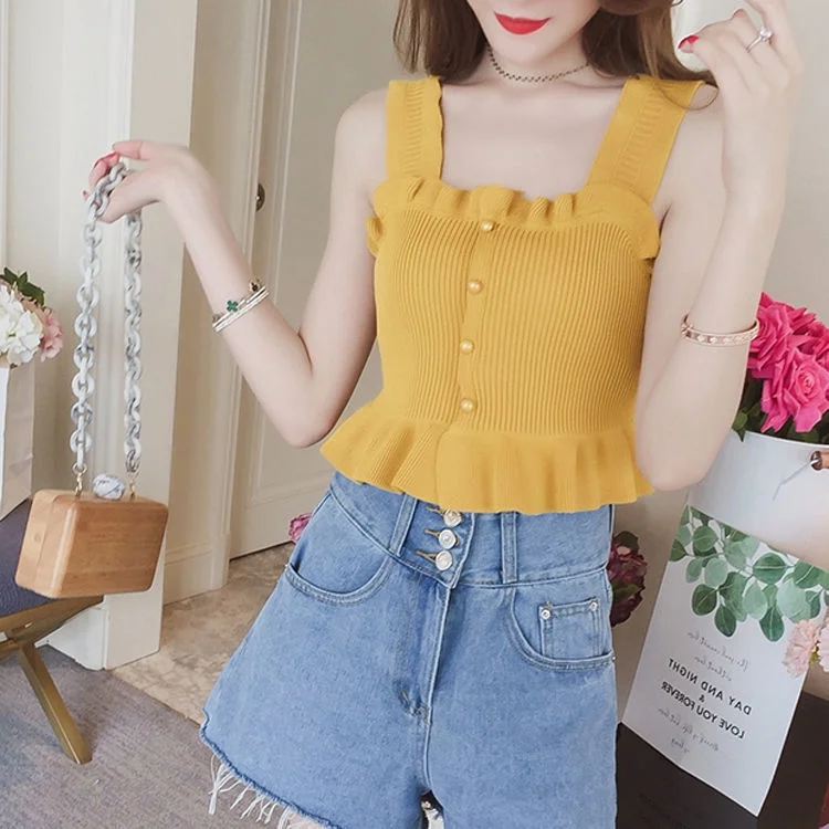 Uveng Uveng Summer New Vest Sling Women Wear A Sexy Wooden Ear Top