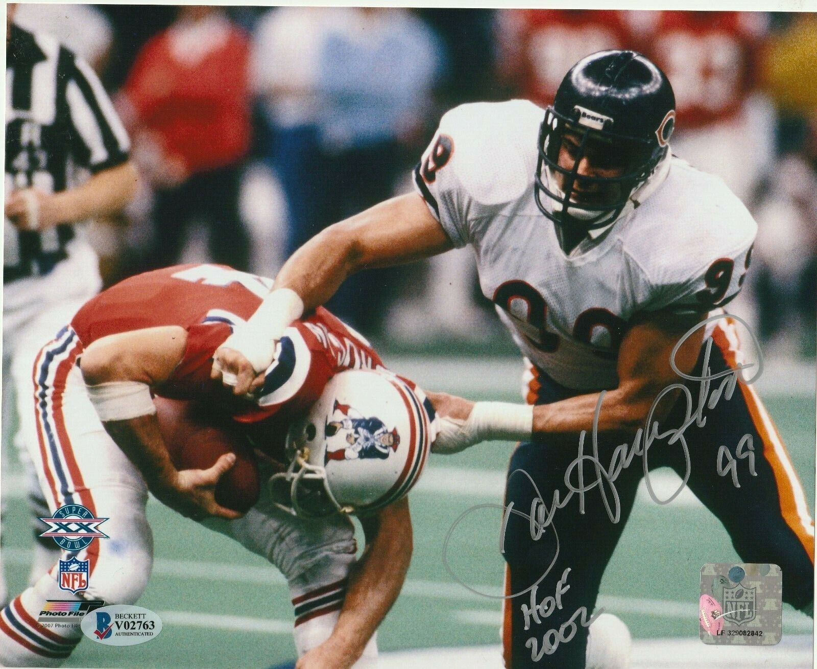 DAN HAMPTON Signed Chicago BEARS 8x10 Photo Poster painting with Beckett COA (BAS) & HOF Inscrip