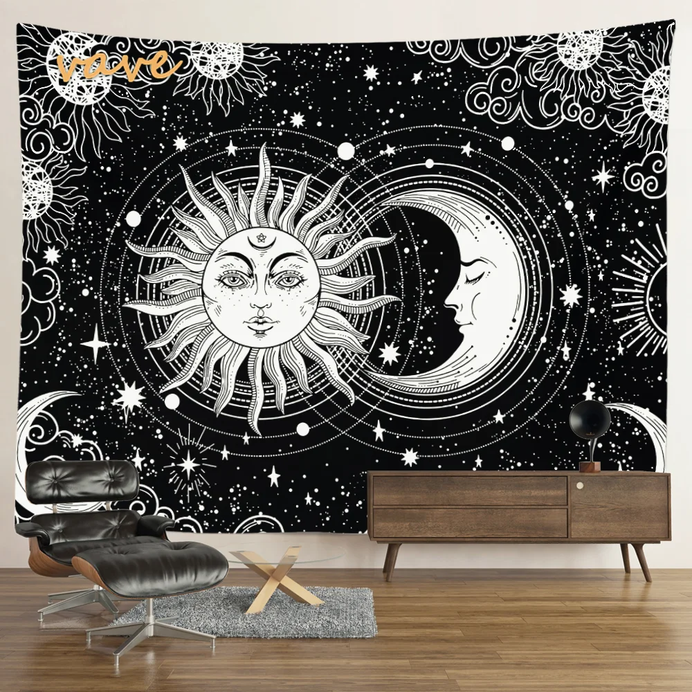Nigikala Mandala Tapestry Sun And Moon White Black Cloth Fabric Large Tapestry Wall Hanging Boho Hippie Aesthetic Dorm Room Decor