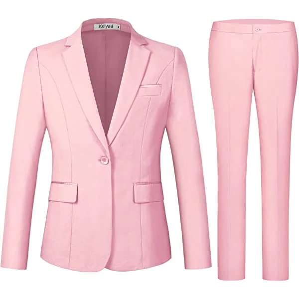 Women's 2 Piece Suit Notched Lapel One Button Slim Fit Business Office Work Tuxedo Blazer Pants Set