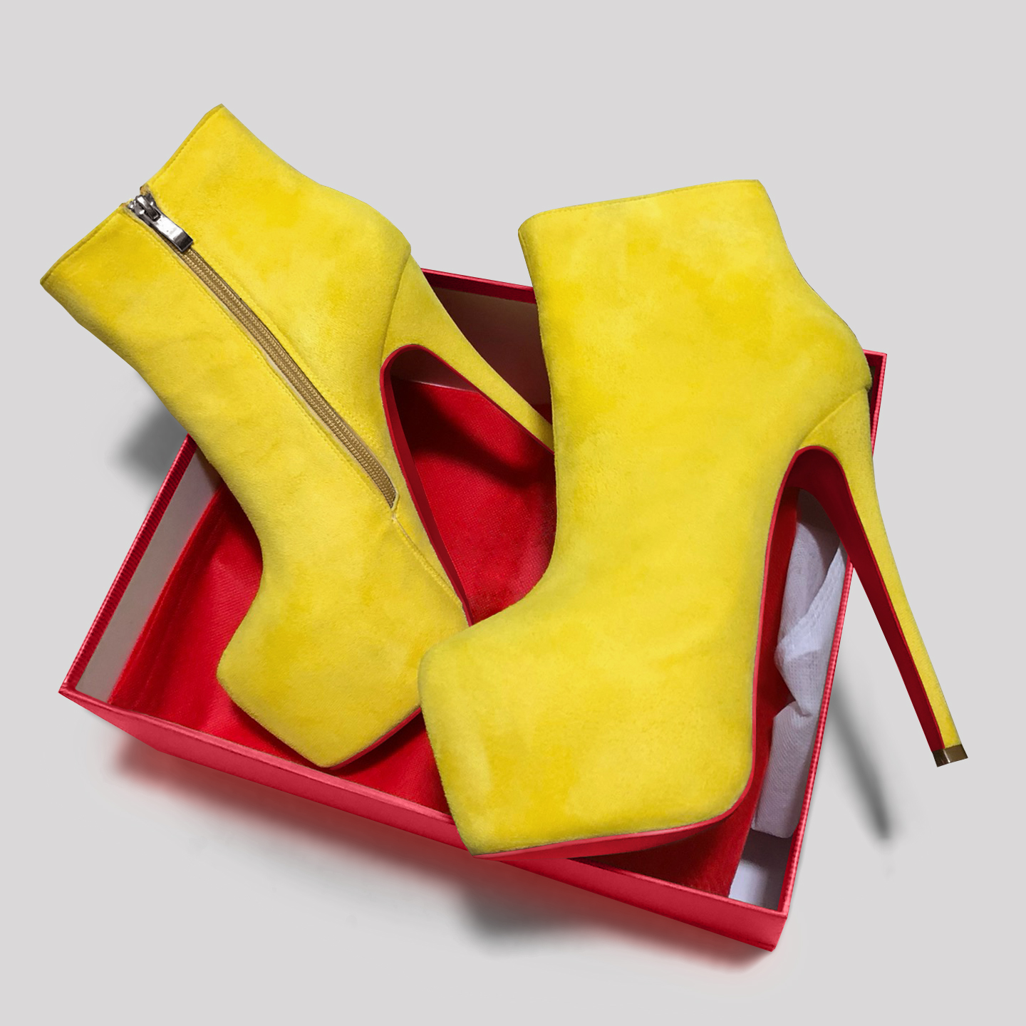 6.1" Women's Sky High Heels Platform Red Bottom Shoes Winter Ankle Boots Suede-MERUMOTE