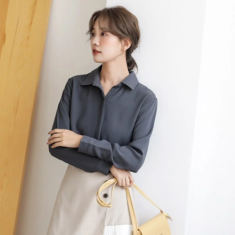 Brand Simplicity Chiffon Shirt and Tops 2021 New Women Solid Colors Casual Long Sleeve Blouse Lady Office OL Shirts Blusas