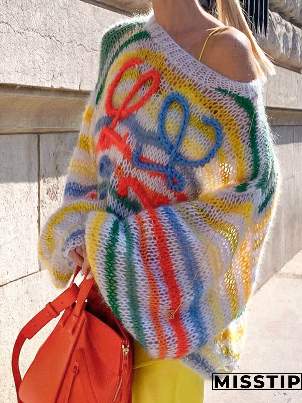 Rainbow Contrast Striped Sweater