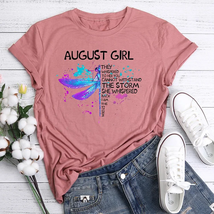 August girl dragonfly T-Shirt Tee -06385-Annaletters