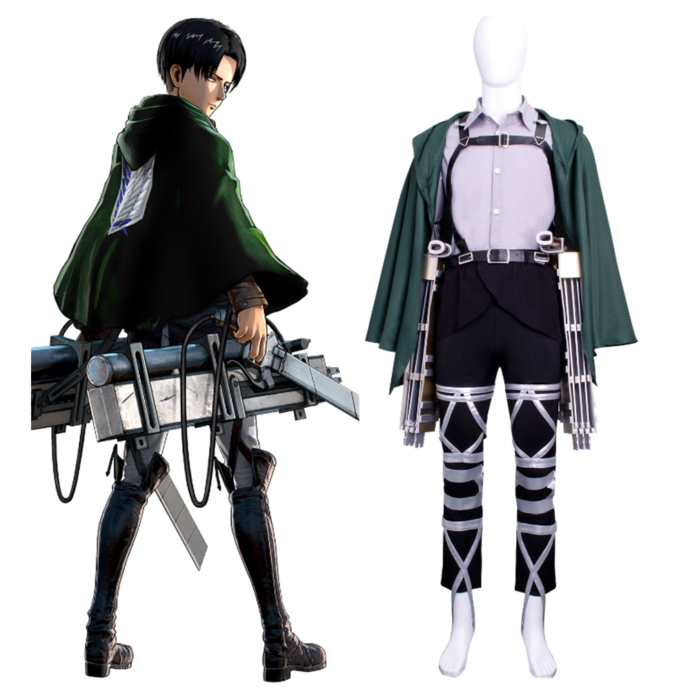 Anime Attack On Titan Levi·Ackerman Green Coat Set Outfits Cosplay Costume Halloween Carnival Suit