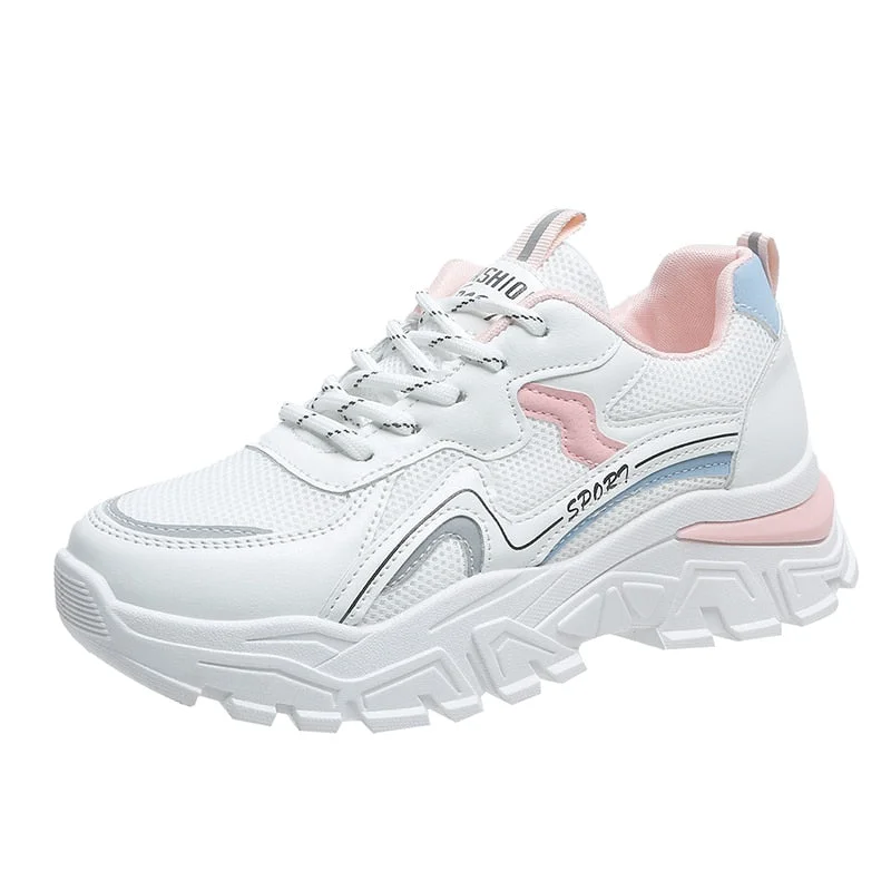 2022 New Women Platform Chunky Sneakers Mesh Breathable Sport Shoes Woman Fashion Thick Sole Walking Ladies Casual Shoes
