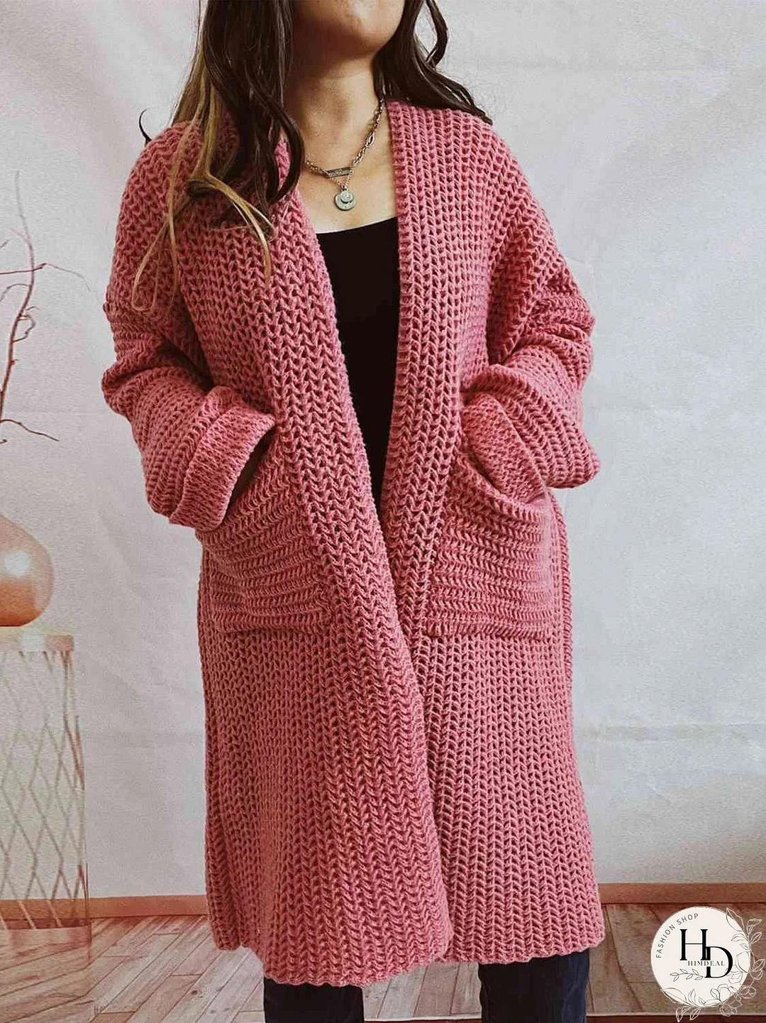 Open Front Long Sleeve Cardigan with Pockets