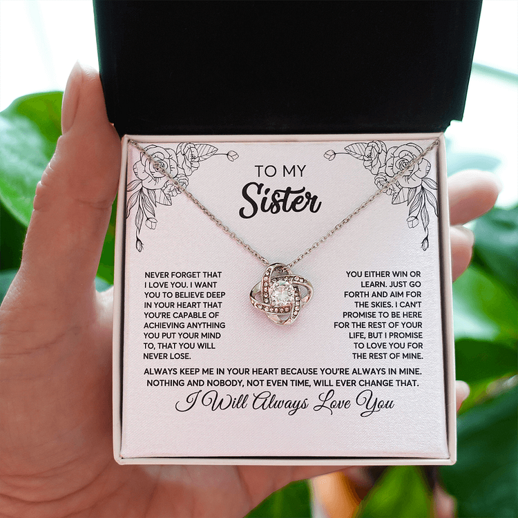 To My Sister Love Knot Necklace Special Birthday Gift for Sister - I Will Love You Always
