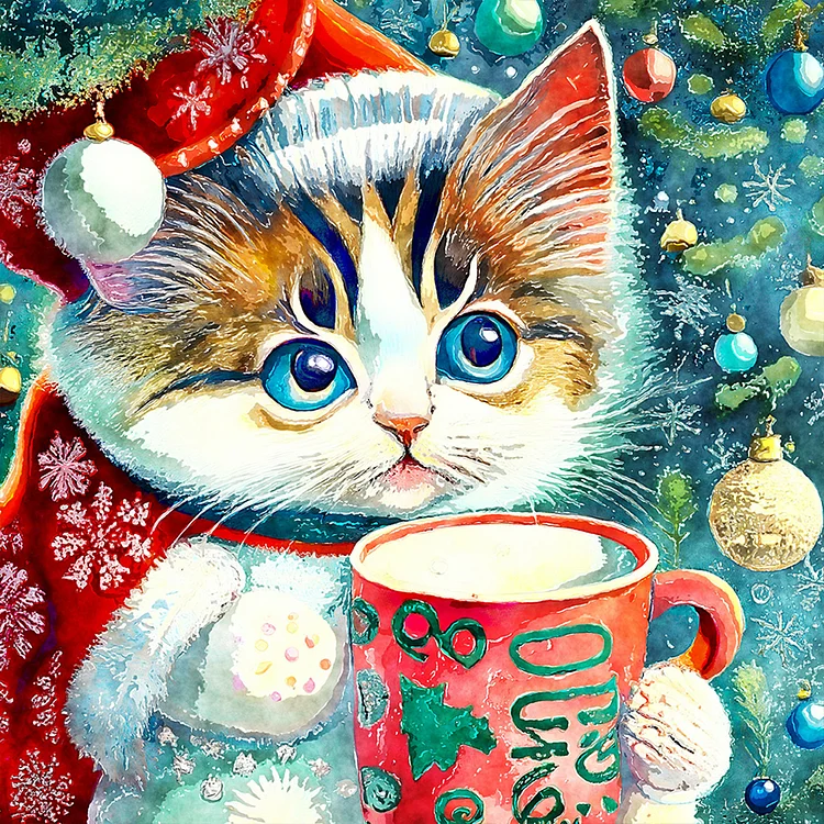 Christmas Kitten 30*30CM (Canvas) Full Round Drill Diamond Painting gbfke