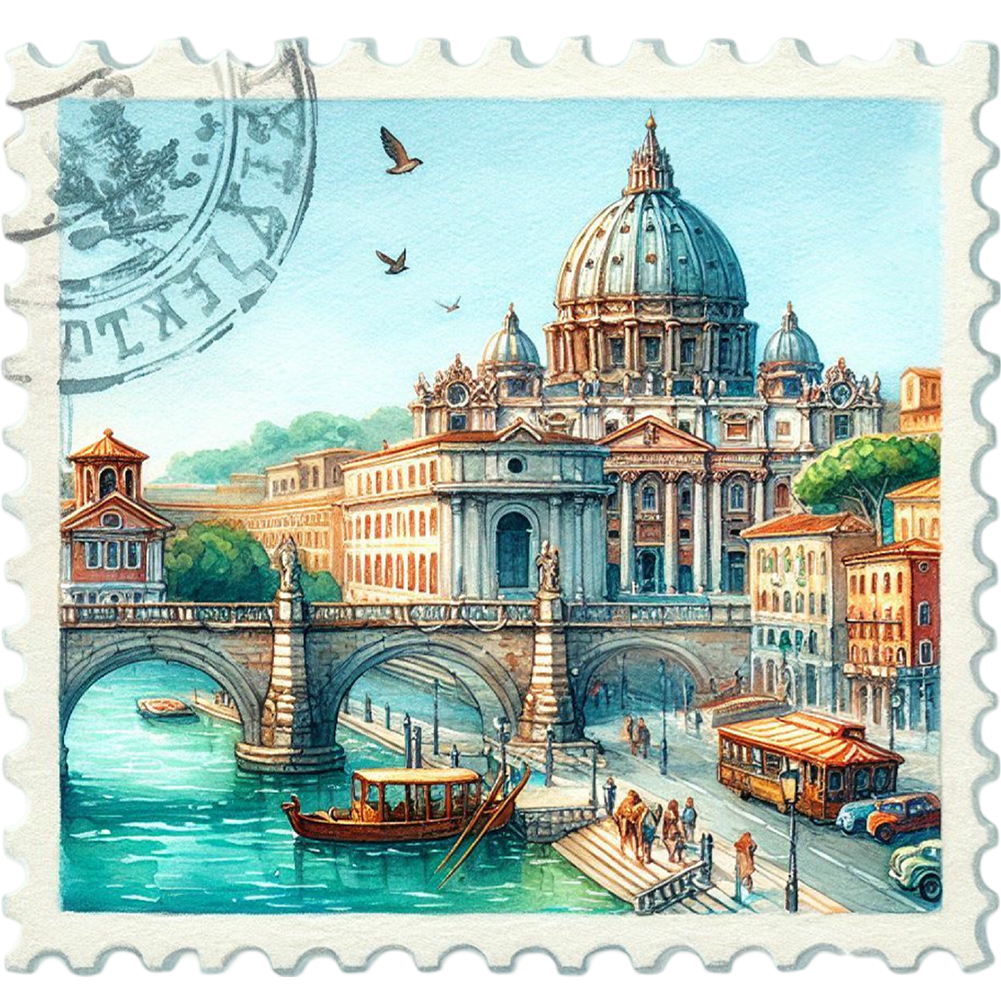 Famous Buildings With Stamp Feeling 30*30cm(canvas) full round drill diamond painting