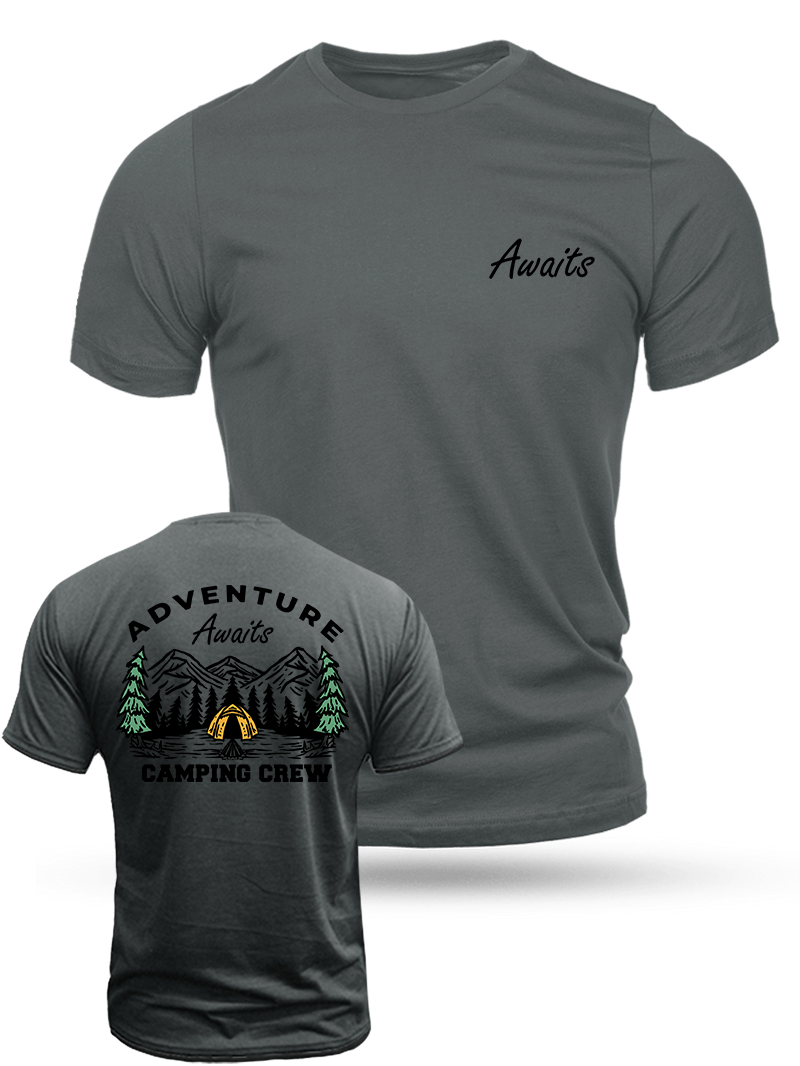 Men's Awaits Camping Crew Print Casual Short Sleeve T-shirt