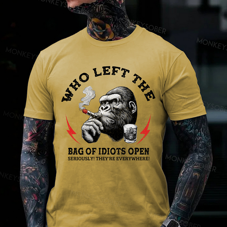 Who Left The Bag Of Idiots Open? Monkey T-shirt