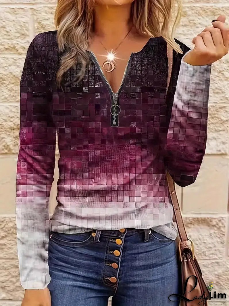 Purple V-Neck Long Sleeve Top