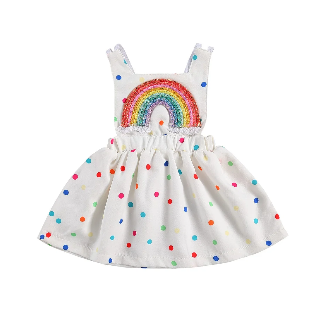 Infant Newborn Baby Girls Summer Dresses Backless Sundress Rainbow Colorful Dots Sleeveless 0-24M Gown