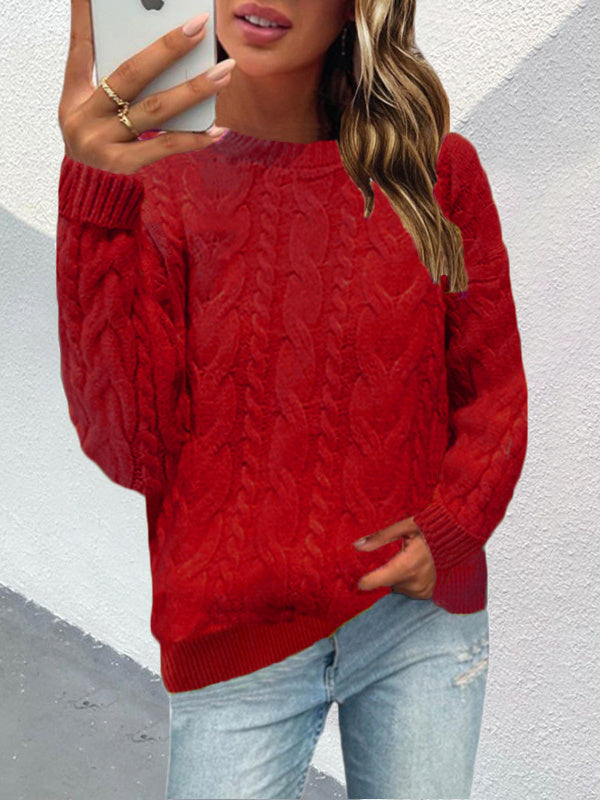 Women Scoop Neck Long Sleeve Solid Color Knit Sweater Tops