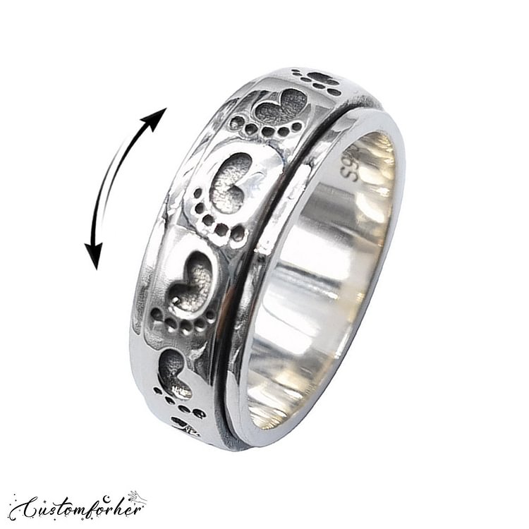 S925 Silver Vintage Turnable Footprint Design Ring