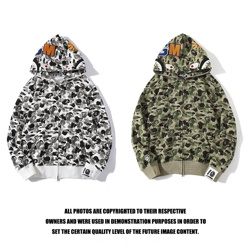 Shark WGM Letter Patch Chinese Style Ink Pattern Camouflage Hoodie