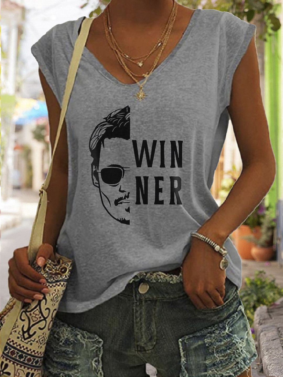 Johnny Depp Winner Print Sleeveless T-Shirt