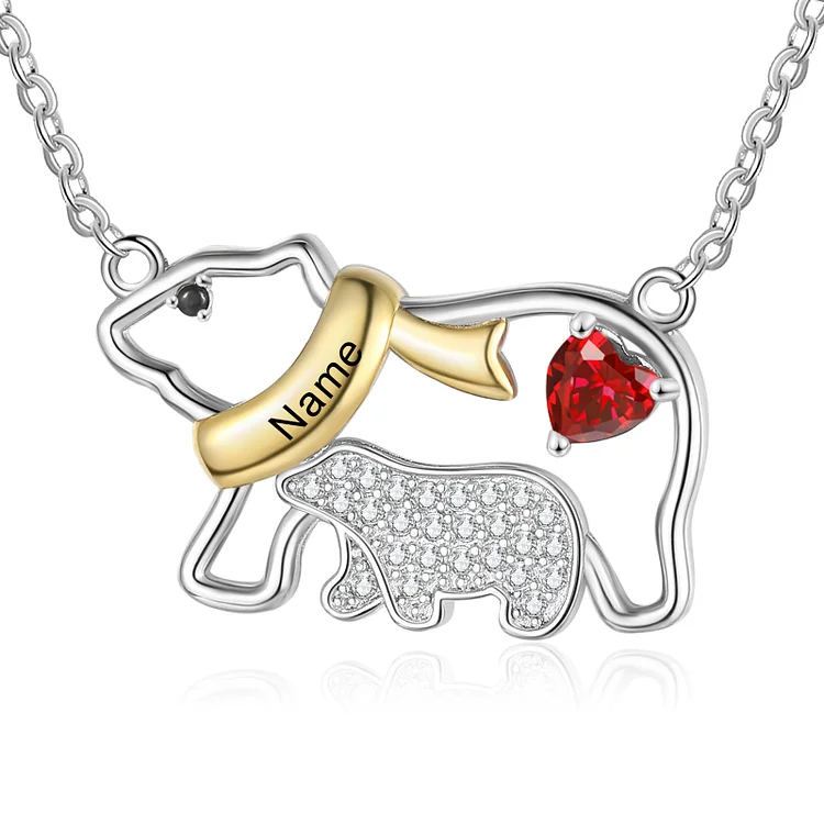 Mama Bear Necklace with Heart Birthstone Engrave Name Necklace for Mother