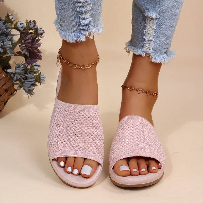 Qengg New Women's Casual Slippers Fashion Fly Woven Mesh Beach Flats Outdoor Polyurethane Light Platform Sandals Sand&aacute;lia Flip Flop