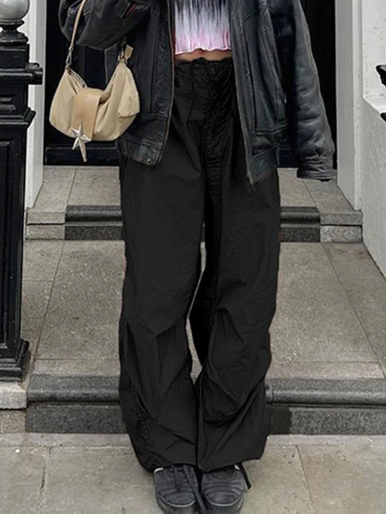 Jacuqeline 2022 Casual Drawstring y2k Pants Cargo Women Low Waist Loose Baggy Joggers Trousers harajuku Wide Leg Sweatpants