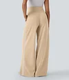 2026🔥 Halara Ribbed SoCinched High Waisted Tummy Control Drawstring Wide Leg Color Block Casual Trousers with Pockets