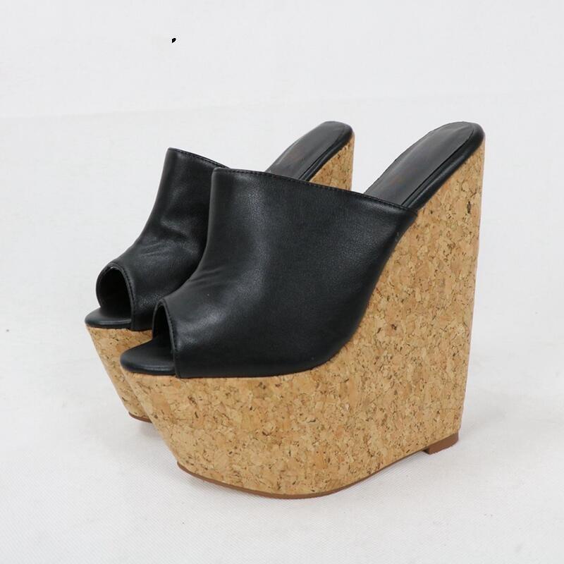 GOOSHOE Pearl Champagne Women Slipper Mules High Heel Clogs Platform Crok Wedges 17Cm Open Toe Slides Shoes