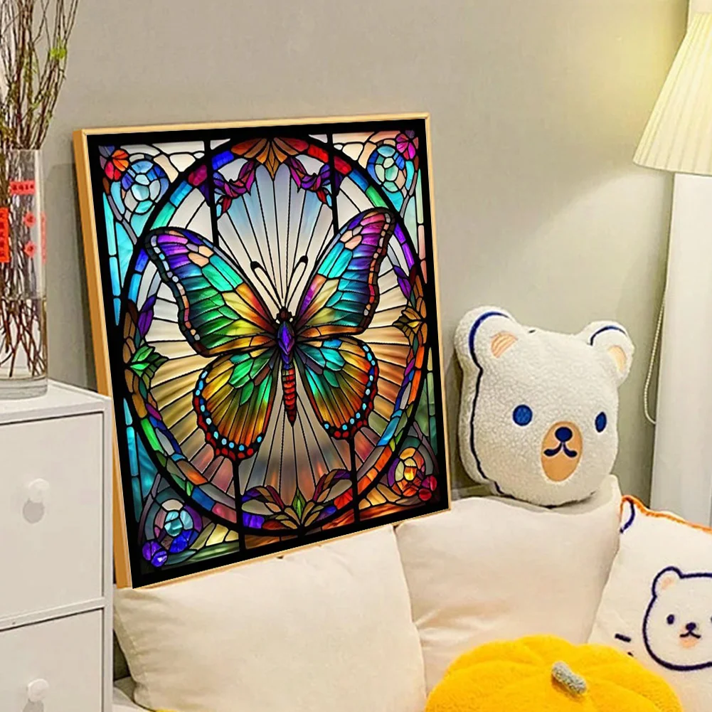 Diamond Painting - Full Round Drill - Stained Glass Butterfly(Canvas|40*40cm)