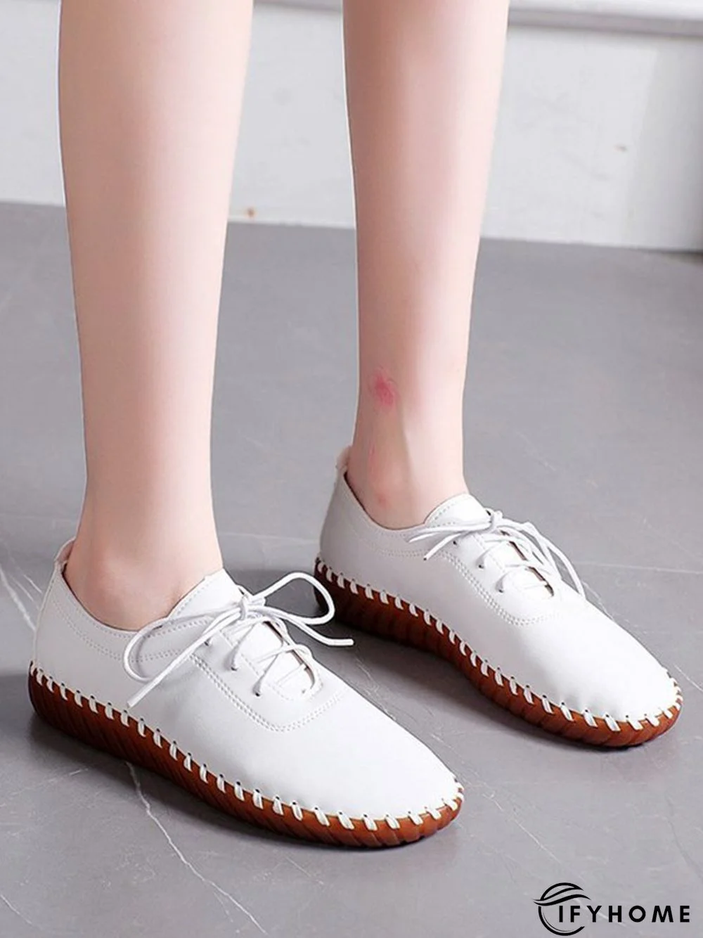 Casual Plain Lace-Up Flat Shoes | IFYHOME