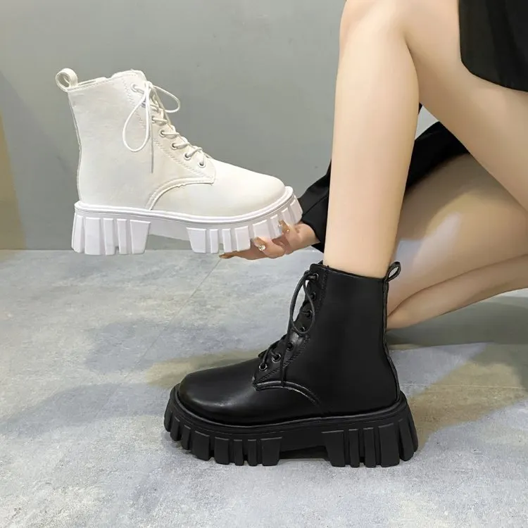 Yyvonne New Spring And Autumn Small Martin Boots Women In The Wind Boots With Round Head Thick Background Boots Single Boots