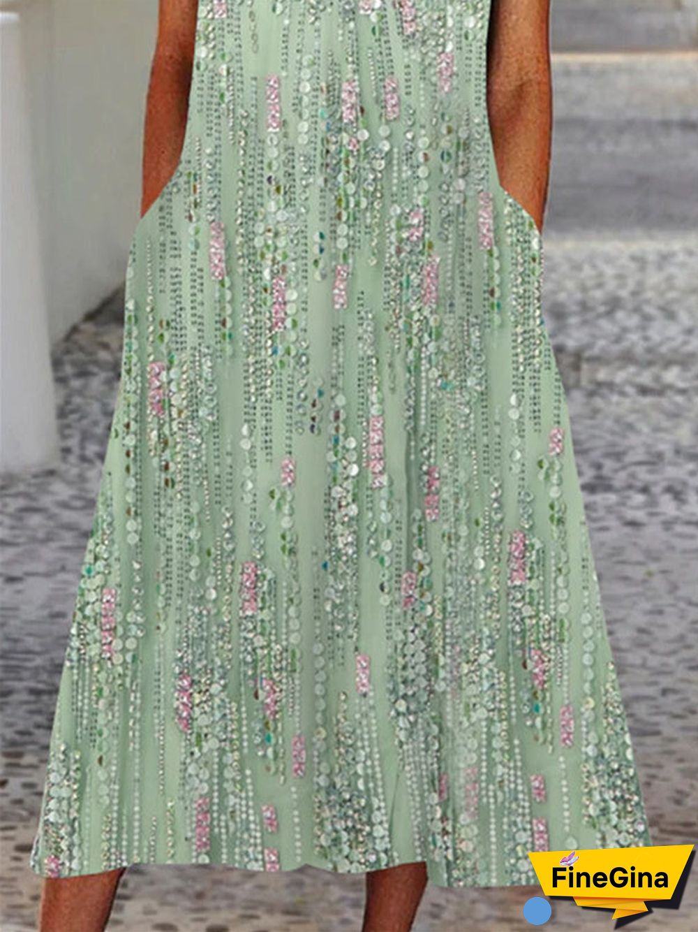 Women's Floral Printed Lace Short Sleeve Scoop Neck Midi Dress