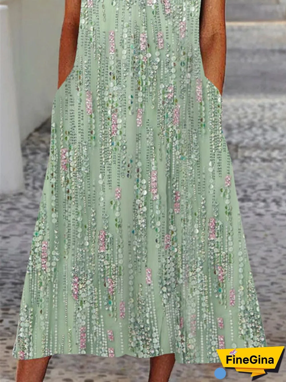 Women's Floral Printed Lace Short Sleeve Scoop Neck Midi Dress