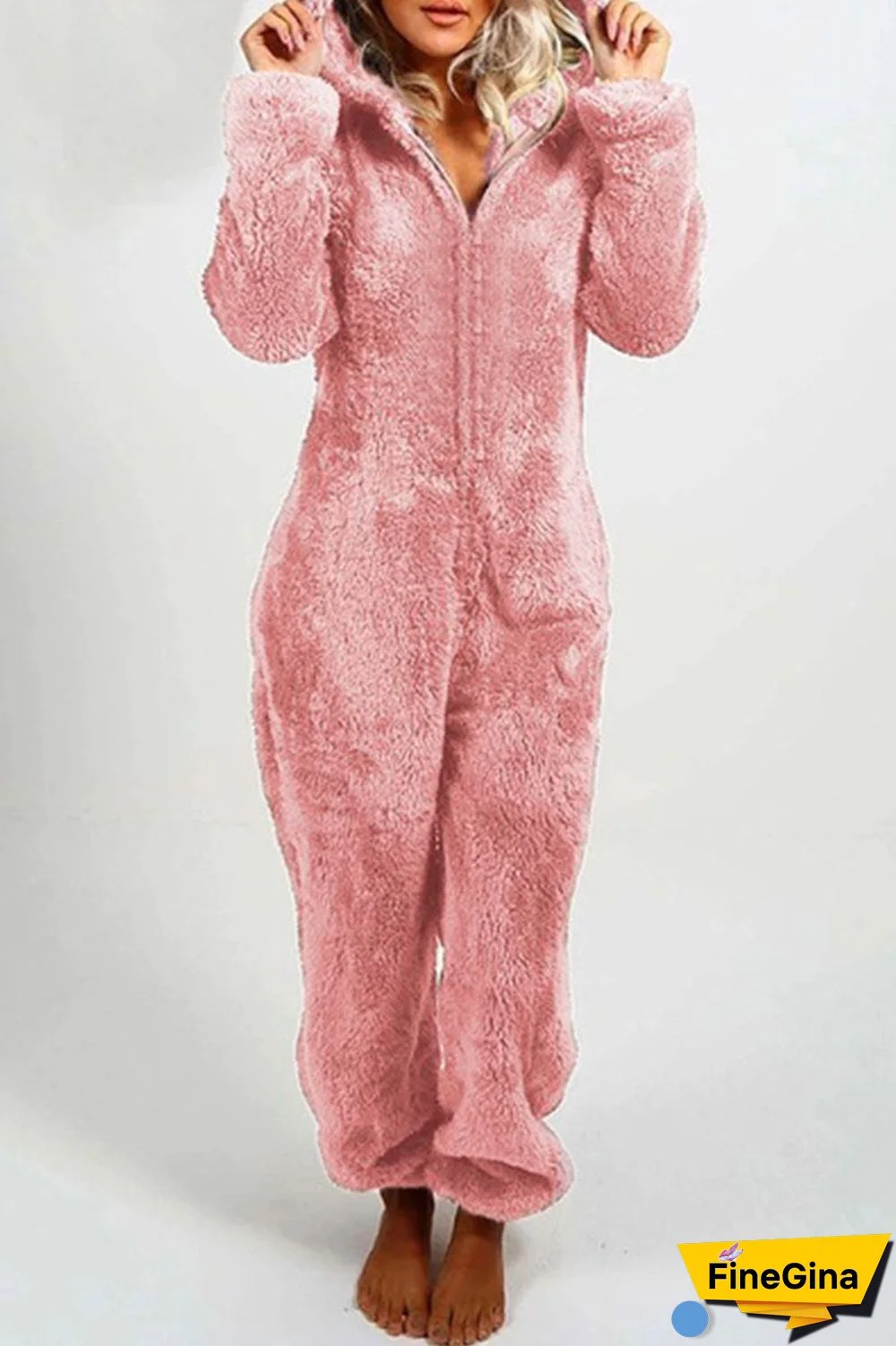 Yellow Casual Living Solid Patchwork Hooded Collar Regular Jumpsuits