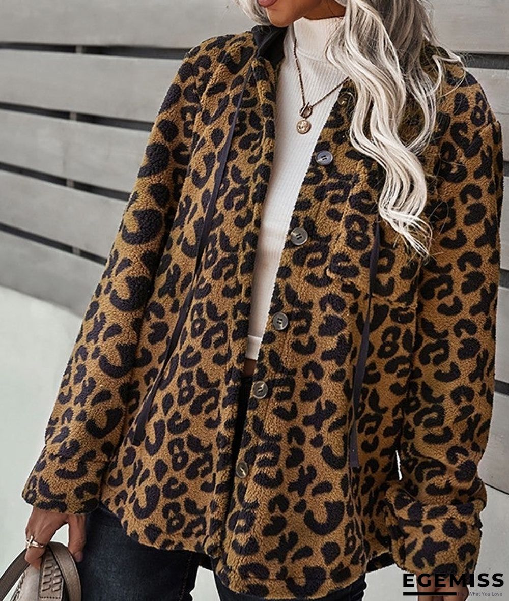 Cheetah Plaid Camouflage Print Button Design Teddy Coat | EGEMISS