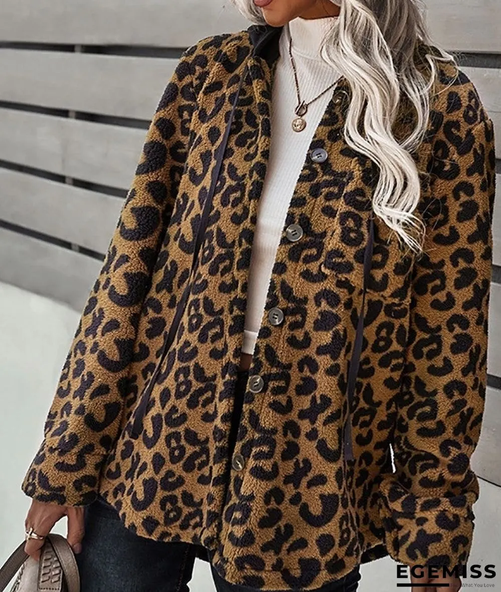 Cheetah Plaid Camouflage Print Button Design Teddy Coat | EGEMISS