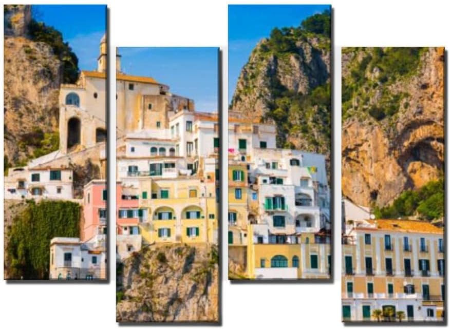 LGCZNWDFHTZ 4 Panel Framed Canvas Wall Art Architecture of at Sunny Day Posters Print Picture Paintings Large Size Artwork Wall Decor for Living Room Bedroom Office Color2