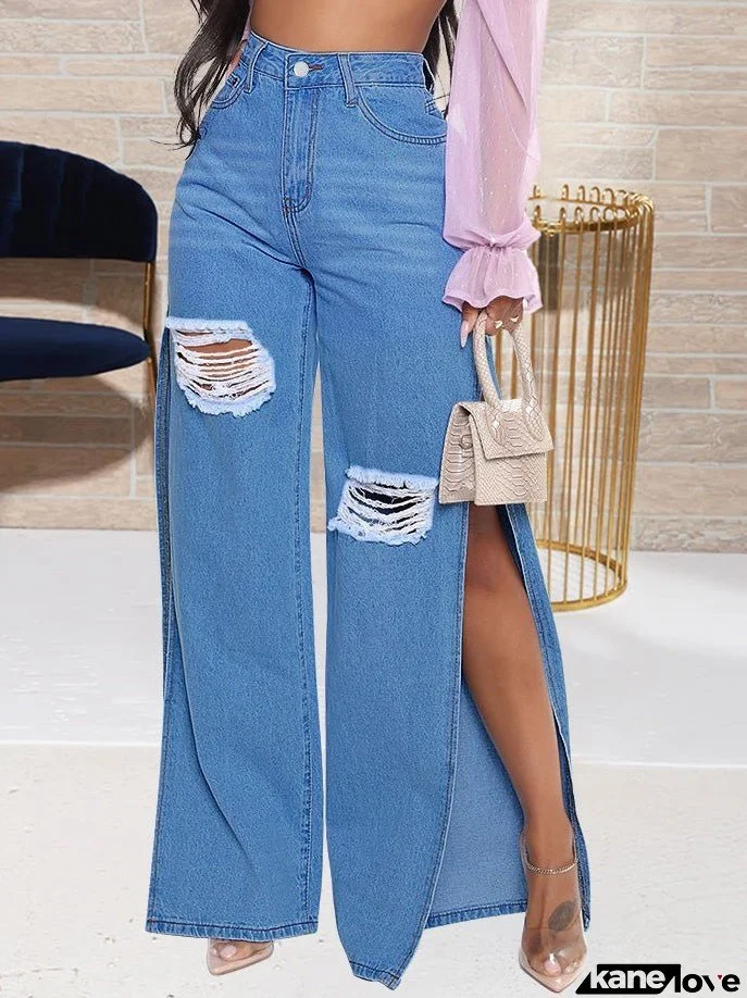 Women's Jeans Fashion Ripped High Slit Jeans