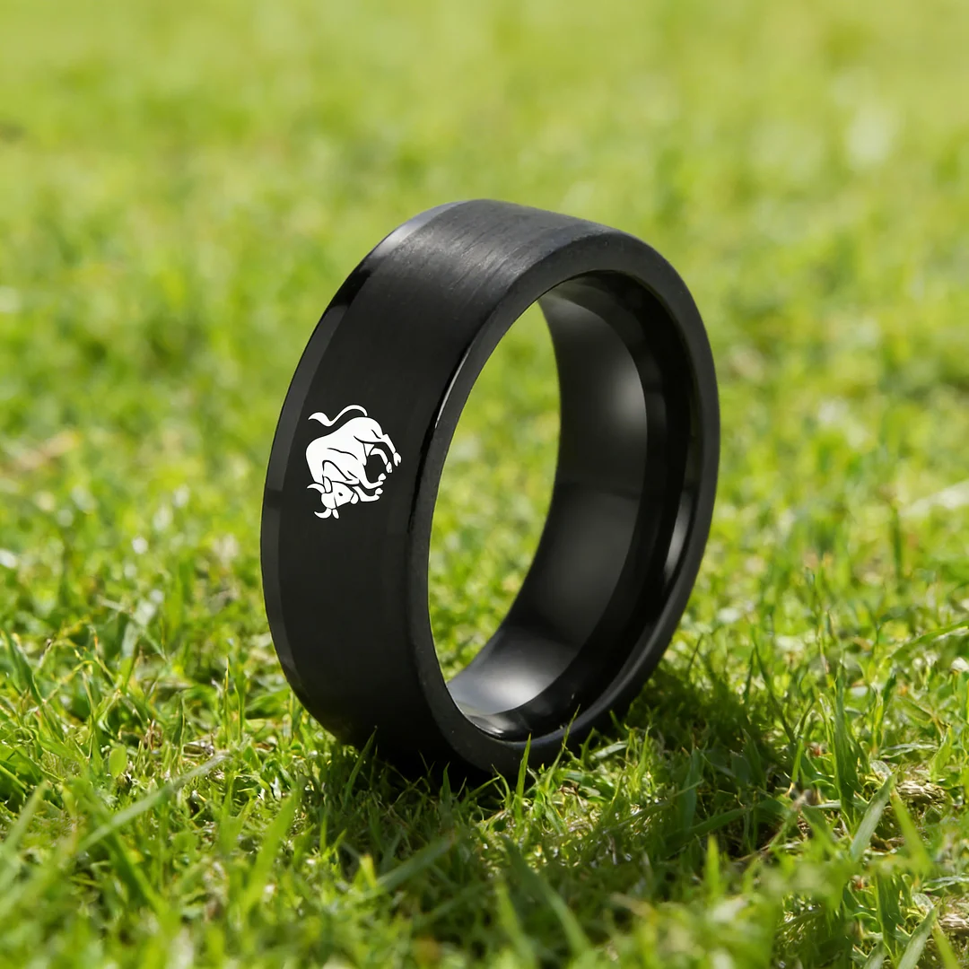 Taurus Tungsten Carbide Rings Black Flat Wedding Bands Comfort Fit Mens and Womens 4MM 6MM 8MM Width