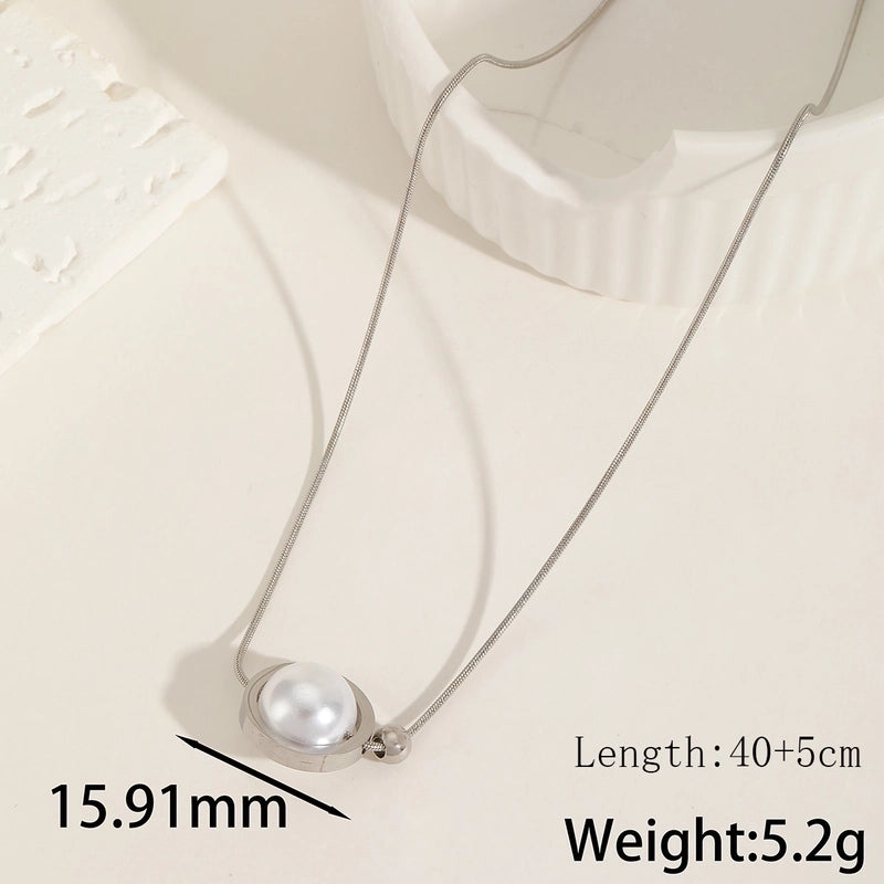 Casual Elegant Minimalist Round 304 Stainless Steel Imitation Pearl 18K Gold Plated Plating Inlay Pendant Necklace