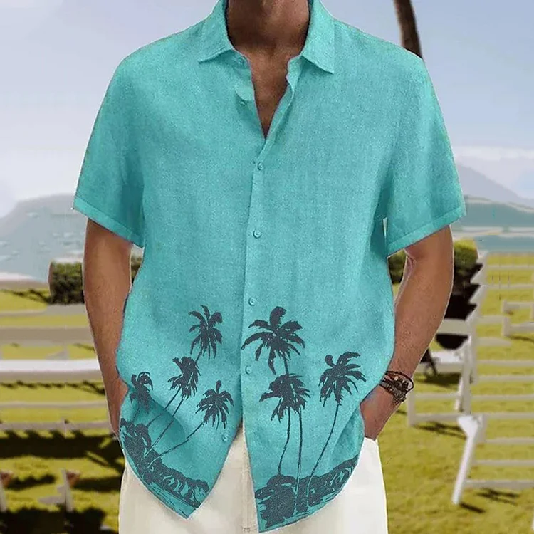 BrosWear Men's Holiday Style Coconut Print Short Sleeve  Shirt