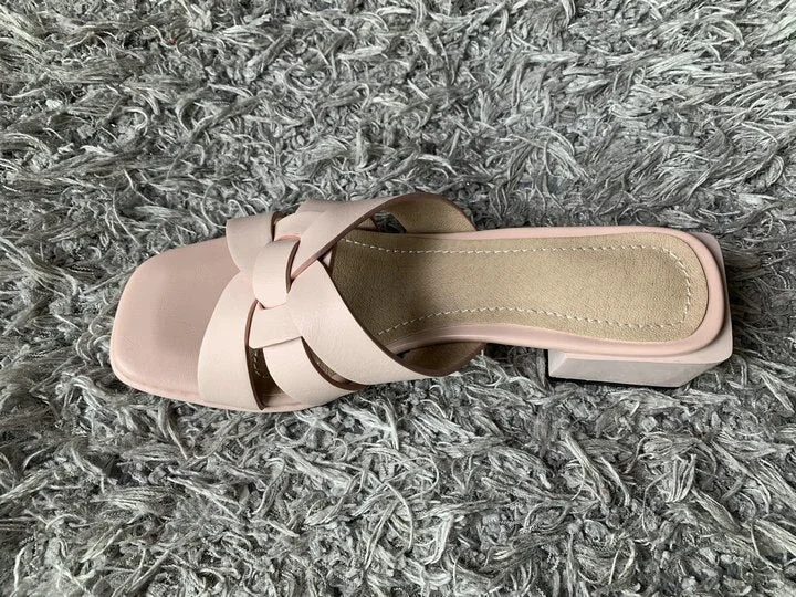 2020 summer high heels slippers woman pu leather open toe fashion slippers elegant woman shoes concise slides