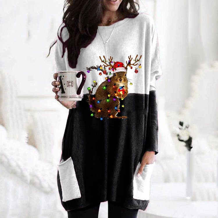 Comstylish Merry Christmas Print Color Block Casual Long Sleeve T-Shirt
