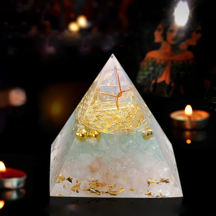 Rose Quartz Clear Quartz with Aquamarine Healing Orgone Pyramid