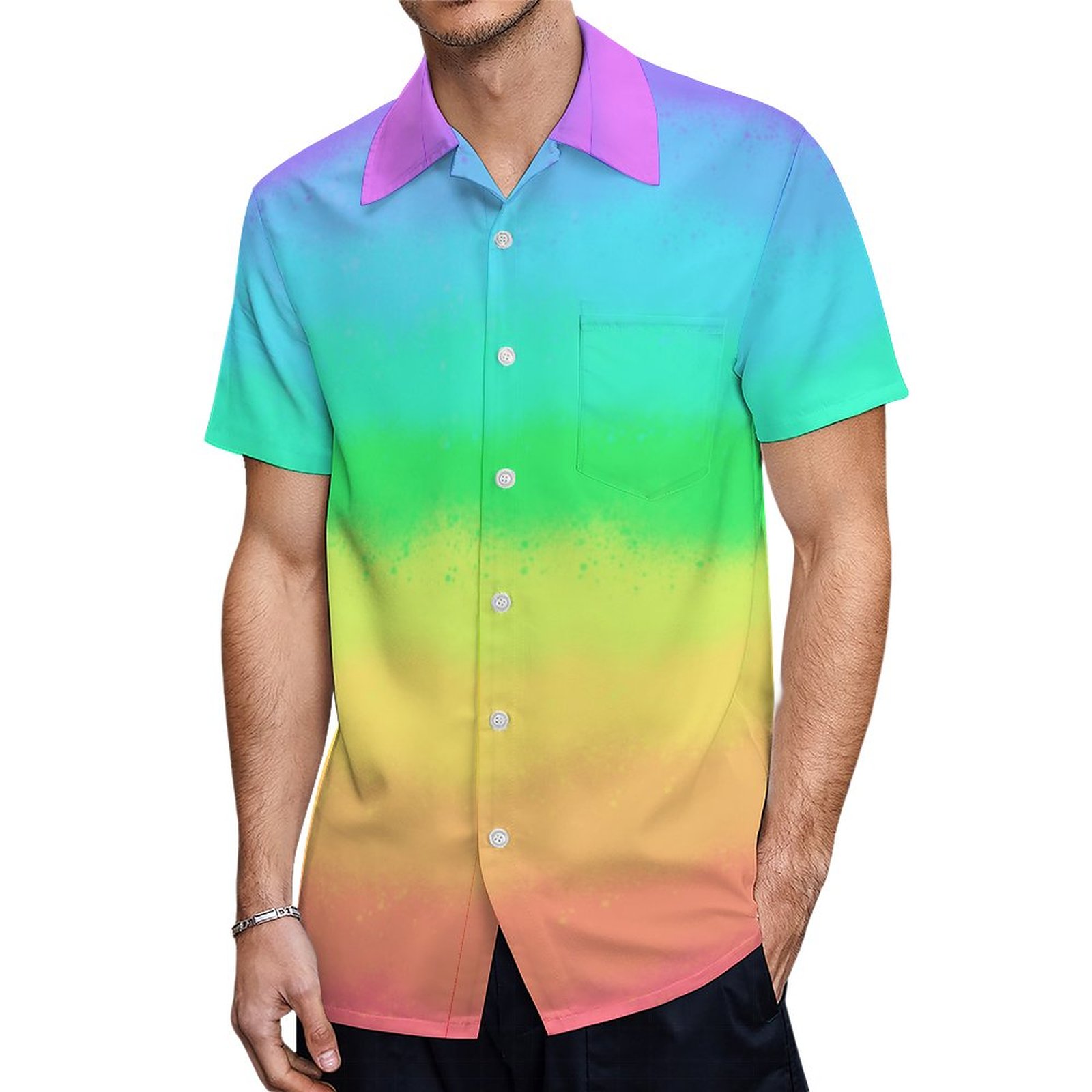 Colorful Fun Tie Dye Rainbow Yoga Hawaiian Shirt Mens Button Down Plus Size Tropical Hawaii Beach Shirts
