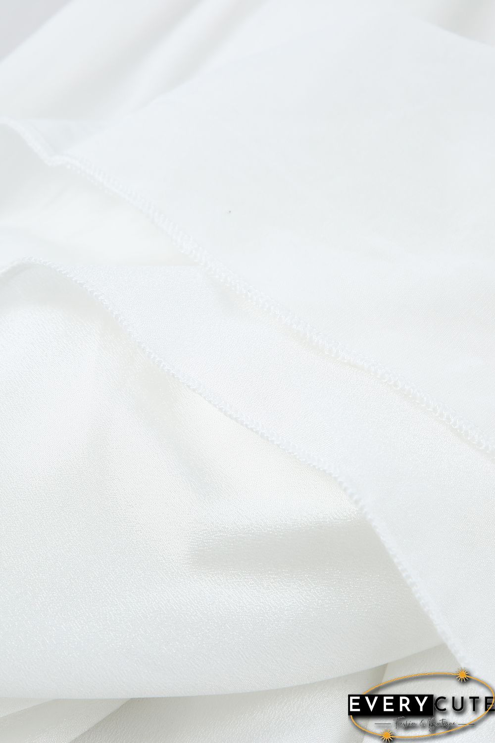 White Solid Smocked Short Sleeve V Neck Mini Dress